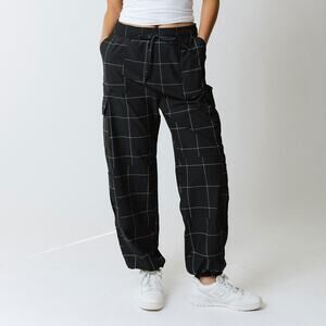 ALBION Windowpane Jetsetter Nylon Grid Cargo Joggers Baggy Travel Pants S